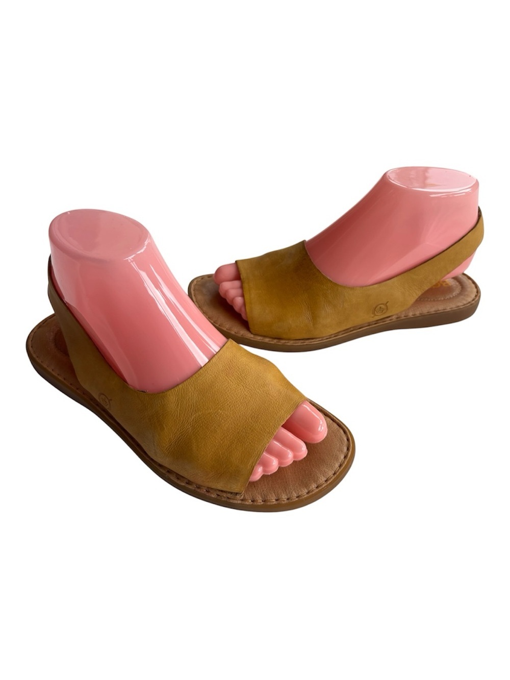 Born Open Toe Yellow Mustard Leather Slingback Flat Sandals Size 7M